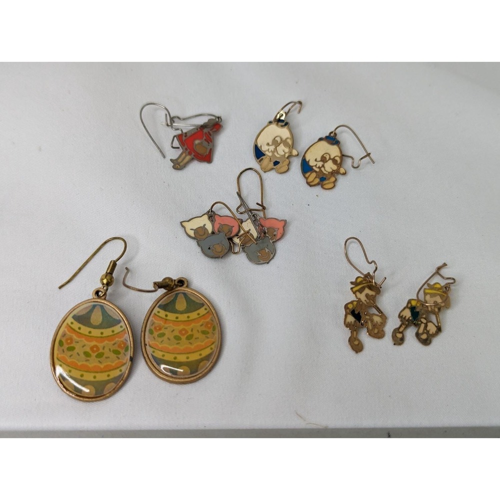 Vintage Nursery Rhyme Pierced Earring‎ Lot Pinocchio Humpty Three Bears